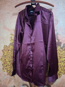 Men's Silky Burgundy Button-Up Shirt