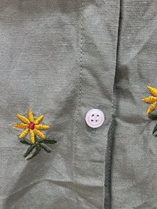 Green Embroidered Cropped Shirt