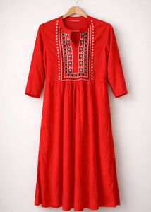 Red Embroidered Casual Dress ❤️