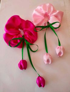 Cute Satin Scrunchies with tulip(set of 2)
