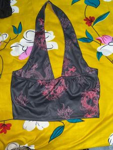 Satin Dragon Print Halter Top