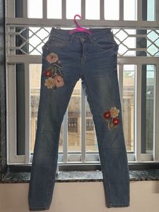 Boho-Chic Floral Embroidered Skinny Jeans