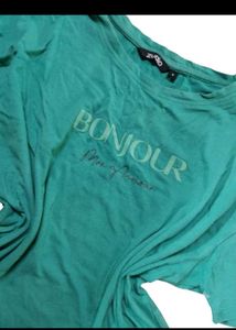 CLEARANCE SALE!💗Green "Bonjour" Cropped T-Shirt