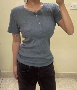 Vintage Mesh &amp; Grey button Tops(Combo)