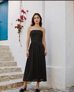Black Strapless Midi Dress