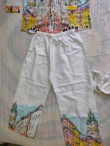 Quirky Cityscape Print Pants