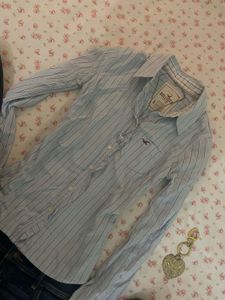 Hollister Light Blue Striped Button-Up Shirt