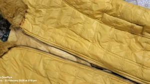 Yellow Quilted Jacket with Faux Fur Hood