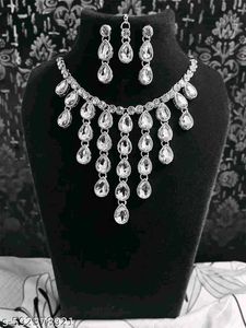Stunning Silver Stone Necklace &amp; Earrings Set
