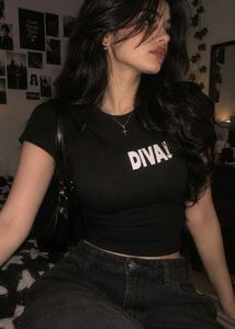 Cute Black Crop Top "DIVA!"