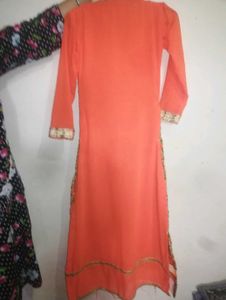 Stunning Orange Embroidered Kurta