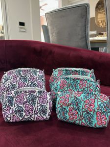 Set of 6 Block Print Floral Quilted Pouches
