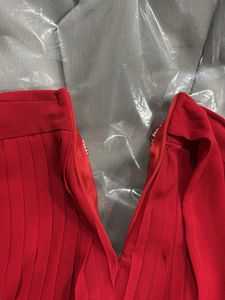 Vibrant Red Pleated Maxi Skirt