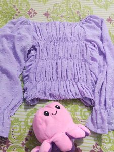 Cute Ruched Lavender Puff Sleeve Top