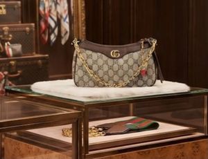 Gucci Monogram Shoulder Bag with Strawberry Charm