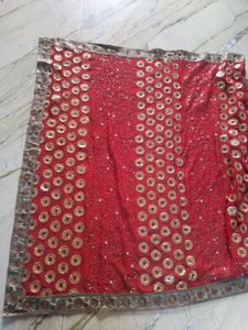 Red &amp; Gold Sequin Sari