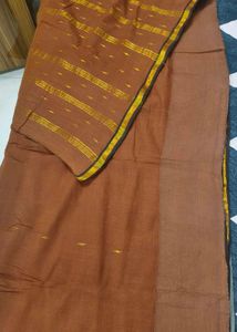 Elegant Brown Saree with Golden Accents