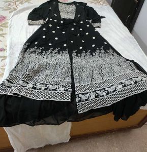 Elegant Black gown with White Embroidery