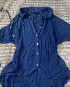 Blue Button-Up Linen Top