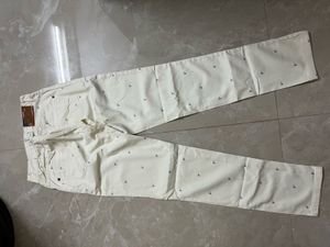 American Swan Cream Pants with SwanPrint
