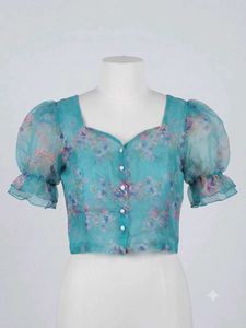 Sheer Floral Puff Sleeve Top