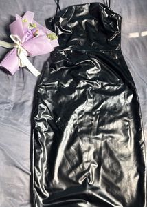 Shiny Black Bodycon Midi Dress