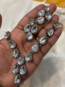 Sparkling Tear Drop Necklace & Earring Set