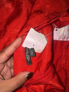 Stunning Red Blouse with Rose Detail