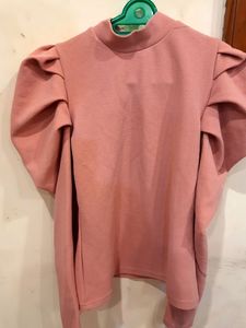 Shein High Neck Puffed Sleeved Top