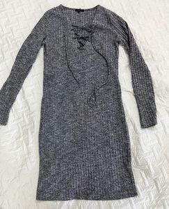 Grey Lace-Up Dress