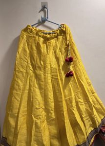 Pink and yellow silk lehenga set