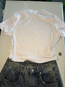White Crop Top with Red Star Print