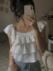 White Ruffled Short Sleeve Top