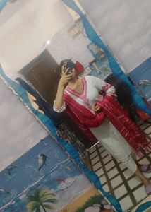 White Kurta Set with Pink Dupatta