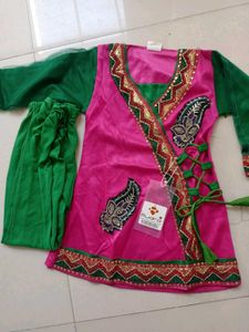 Girls' Pink &amp; Green Kurta Set