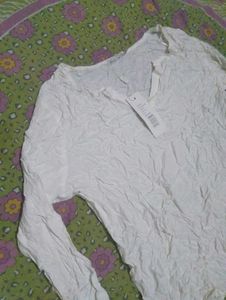 Women's Textured White Long Sleeve Top