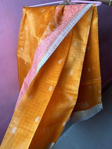 Bright Orange Tissue Silk Saree