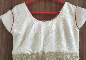 White Net &amp; Red Velvet Anarkali Suit