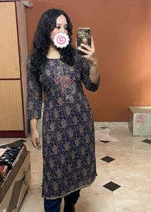 Deep Navy Blue Printed Kurti & Pants Set