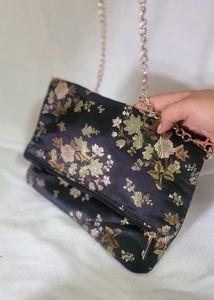 Japanese Floral Clutch  with Chain Sling