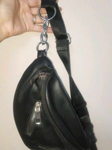 Stylish Black Faux Leather Fanny Pack