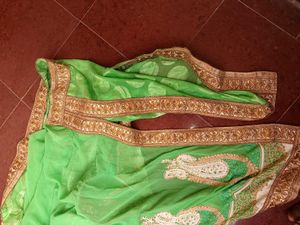 Vibrant lehenga Green Saree with Gold Border