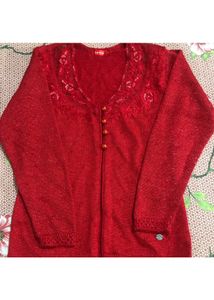 Red New Shimmer Sweater In Size-M
