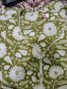 Green Floral Kurta with Lace Trim
