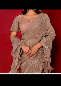 New Elegant Ruffle Saree with stitched blouse