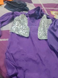 Boys Purple Kurta Set with Silver