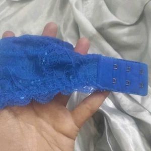 Blue Lace Trim Push-Up Bra