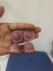 Stunning Pink Jhumka Earrings
