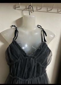 Grey Tulle Tiered Mini Dress