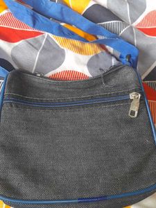 Denim Crossbody Bag with Colorful Zippers
